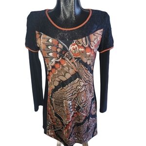 Goa Black and Orange Women's Lace Detailed Long Sleeve Top